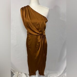 Baltic Born One-Shoulder Satin Dress in Bronze